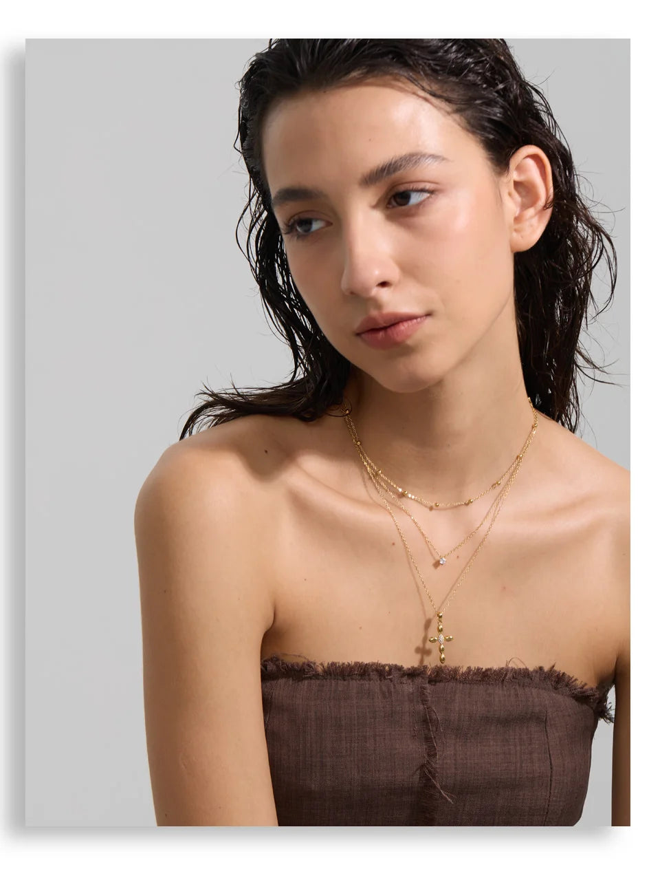 Yhpup Trendy Stainless Steel Layered Chain Cross Pendant Necklace for Women Exquisite High Quality Chic Jewelry Water Resistant