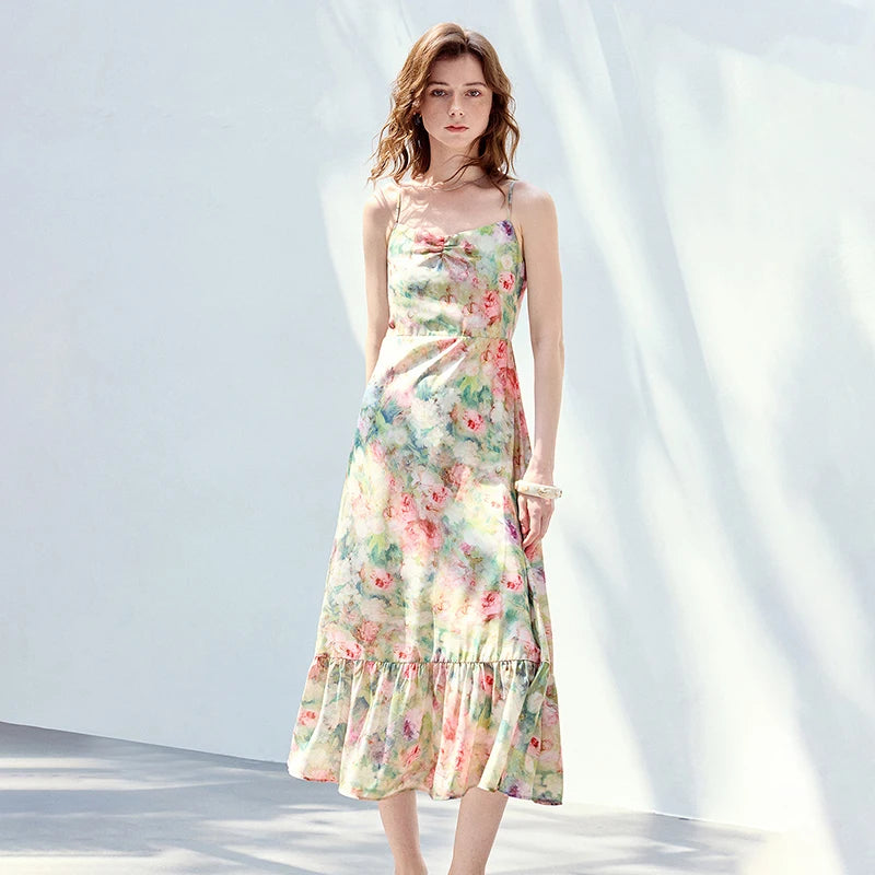 Vestido Slip Dress Midi Floral Estilo Monet