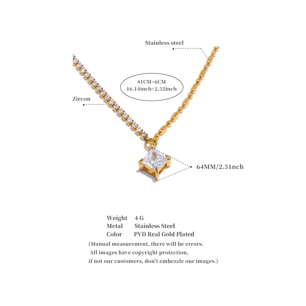 Colar Feminino Quadrado com Zircônia em Aço 316L