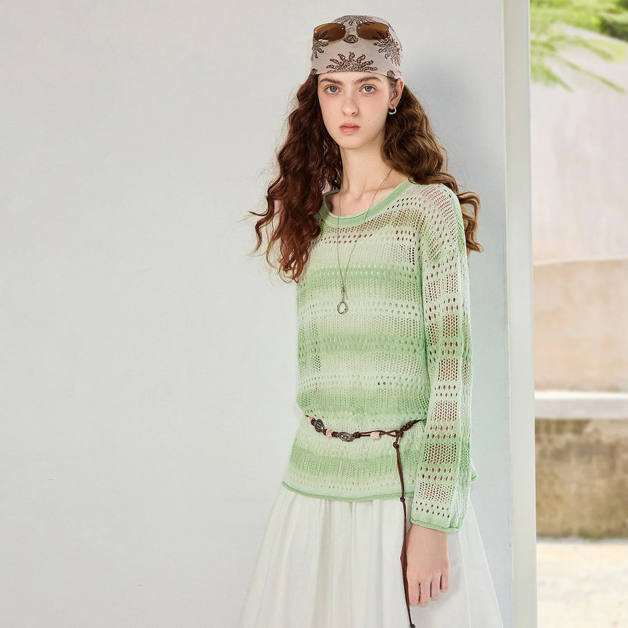 Blusa Feminina de Tricô Degradê com Tela Vazado