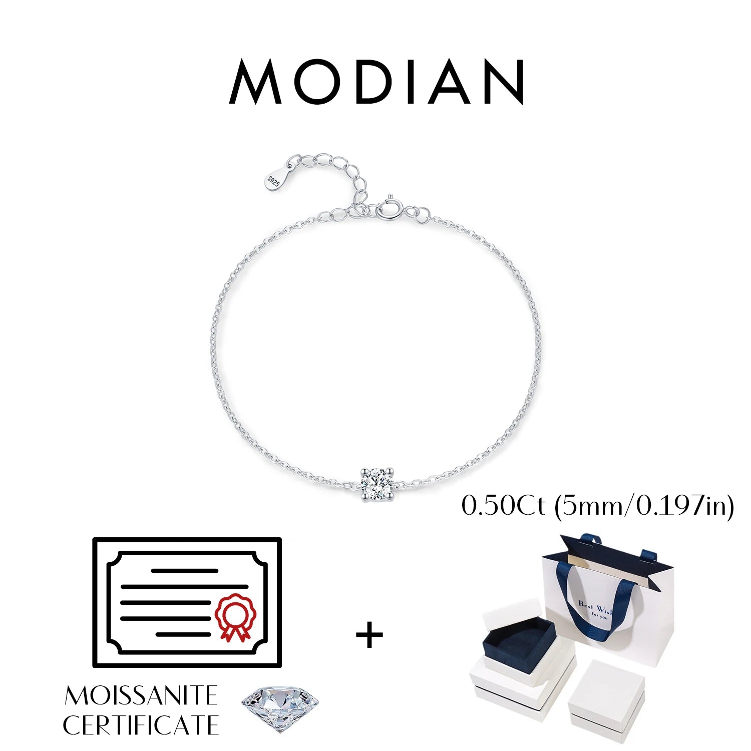 MODIAN D Color Moissanite Bracelet 925 Sterling Silver Classic Minimalist Daily Link Chain Bracelet For Women Fine Jewelry Luxury Box 0.5CT