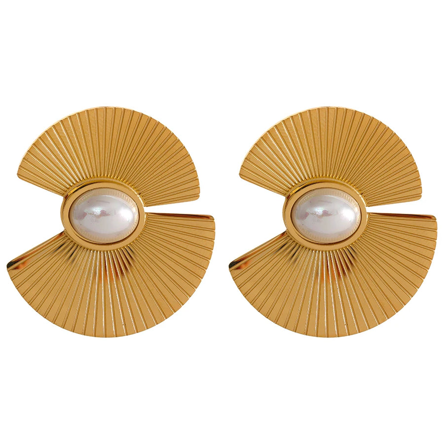 Brinco Pendente Flor com Pérola em Aço Inoxidável Ouro 3
