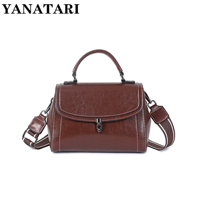 Bolsa Transversal Feminina Vintage de Couro Legítimo Café Minimalista Quadrada