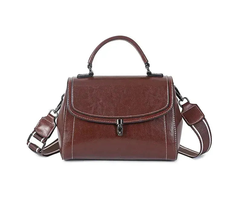 Bolsa feminina vintage de couro legítimo estilo carteiro quadrada minimalista marrom
