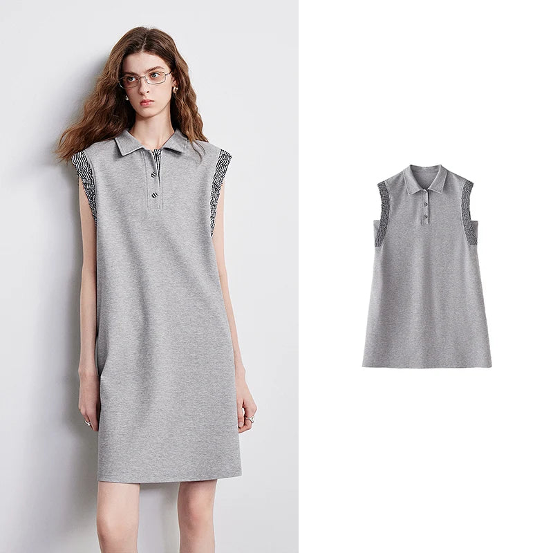 Vestido Polo Curto Sem Manga com Recortes