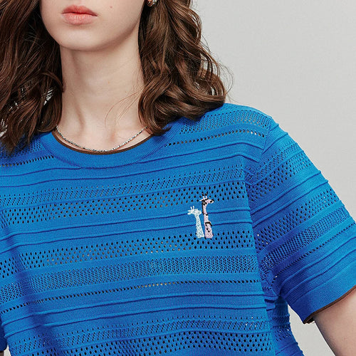 Blusa de Tricô Leve Manga Curta para o Verão