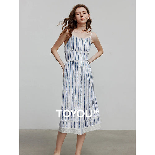 Vestido Midi Listrado de Liocel sem Manga