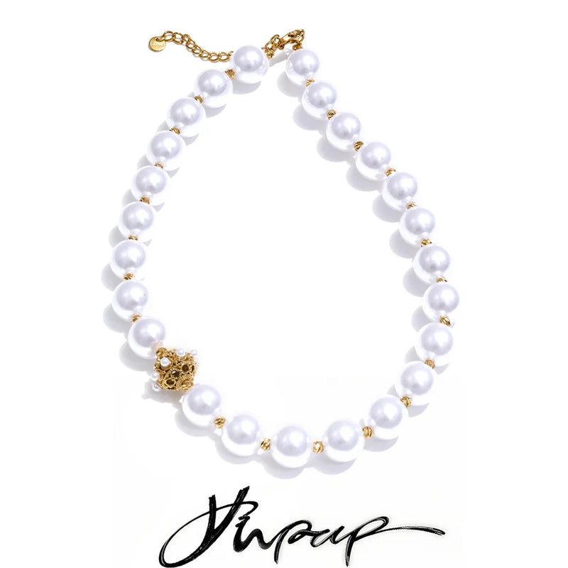 Colar Feminino Redondo com Pérola em Aço Inoxidável