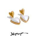 Yhpup Korean Fashion Simulated Pearls Heart Love Drop Earrings for Women Chic Stainless Steel Elegant Attractive Jewelry Gift