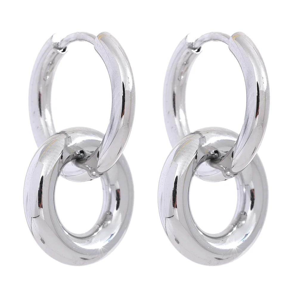Yhpup Stainless Steel Round Hollow Drop Hoop Earrings Charm Metal 18K PVD Plated Waterproof High Quality Daily Jewelry Gift