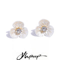 Yhpup Resin Zirconia Flower Sweet Stud Earrings for Women Stainless Steel Trending Daily Korean Fairy Jewelry Gift Bijoux Femme