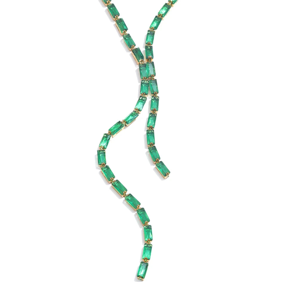 Colar Feminino Gota com Zircônias Coloridas em Aço Inoxidável Verde