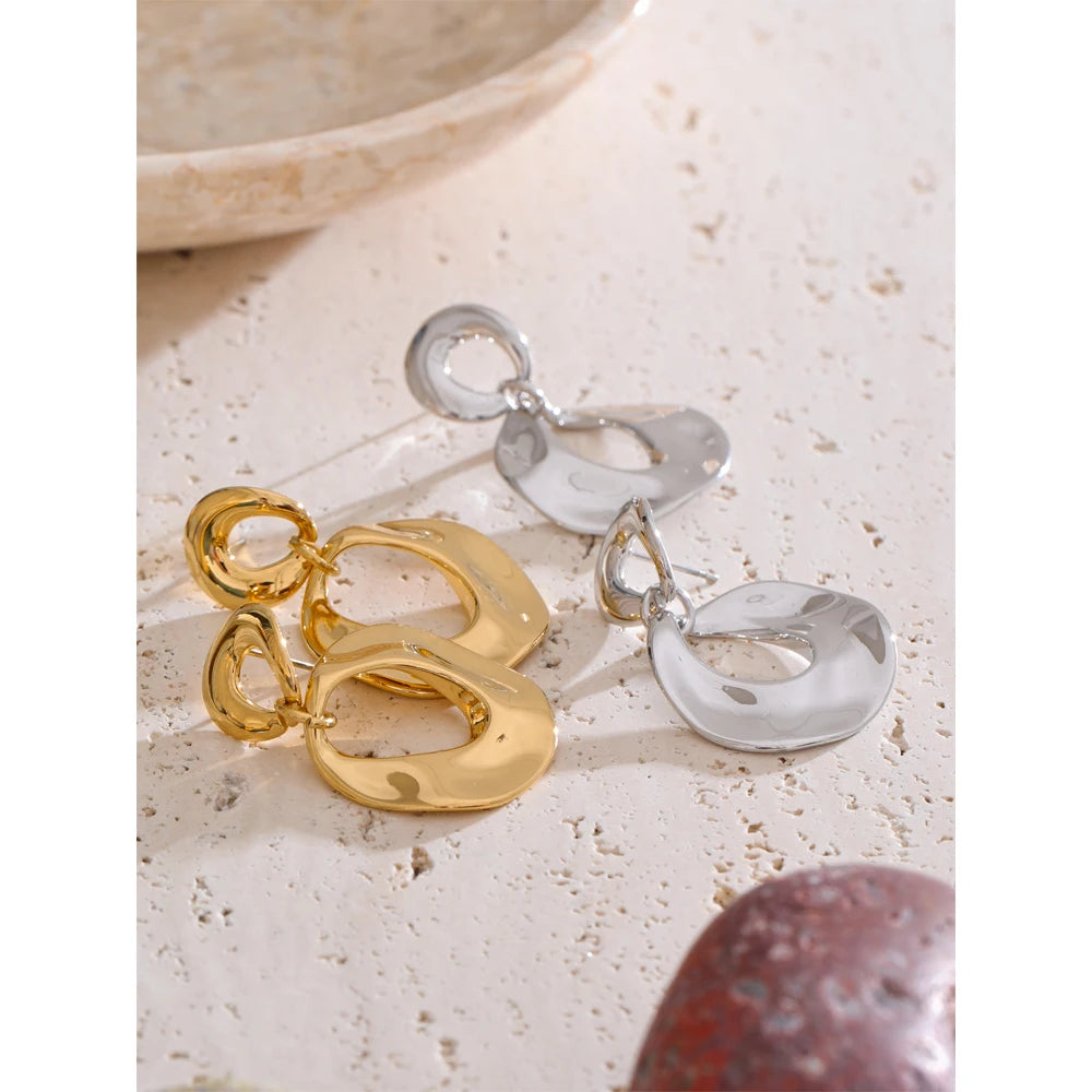 Yhpup Glossy Metal Daily Unusual Earrings Waterproof Personalized Stainless Steel Geometric Popular Jewelry Accessories