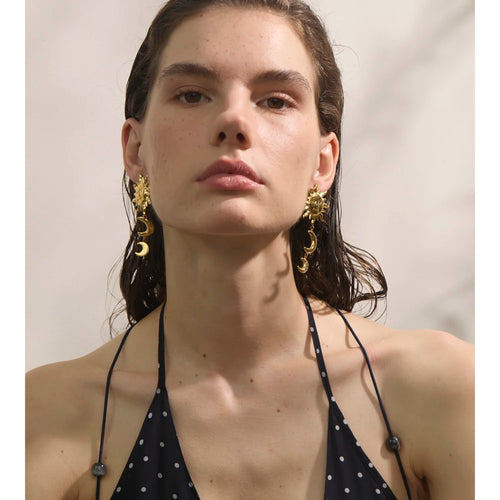 Yhpup Hot Style Stainless Steel Sun Moon Dangle Earrings for All Occasions 18K Golden Plated Trending Daily Jewelry New
