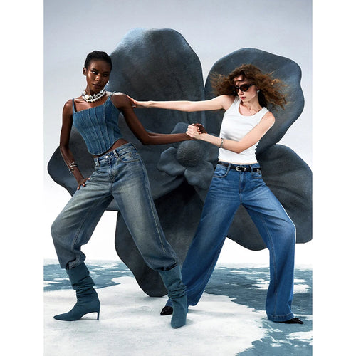 Calça Jeans Feminina Wide Leg Cintura Baixa