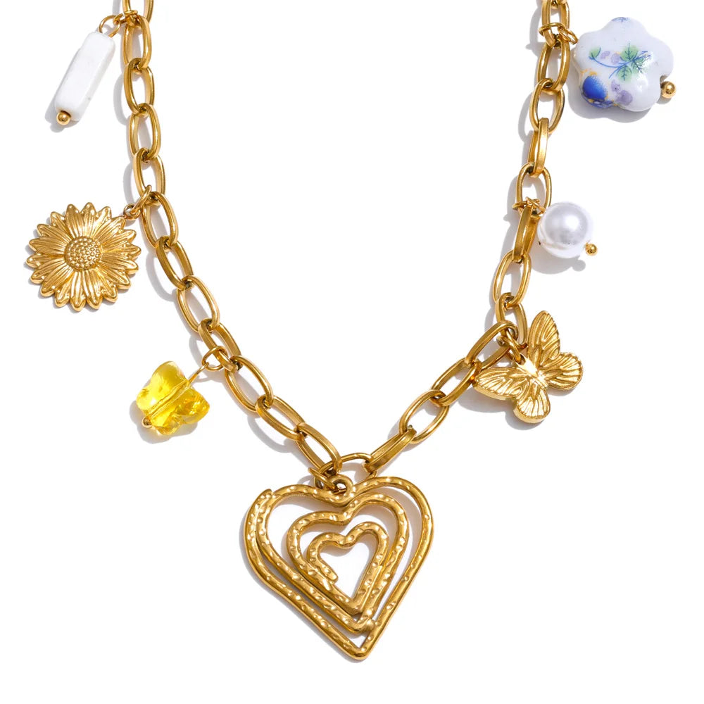 Colar Feminino Estrela com Pérola em Aço Inoxidável 2 YH939A Heart