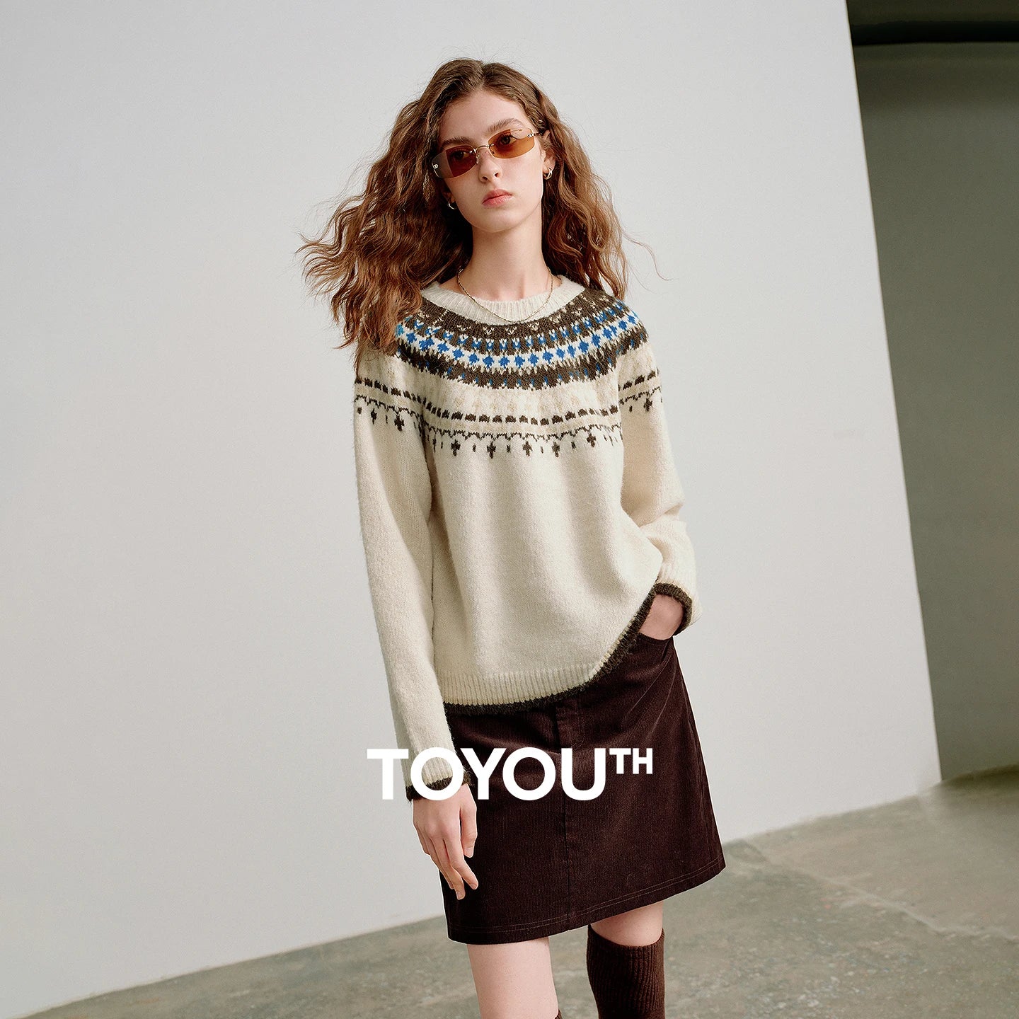 Suéter Jacquard Fair Isle com Toque Peluciado