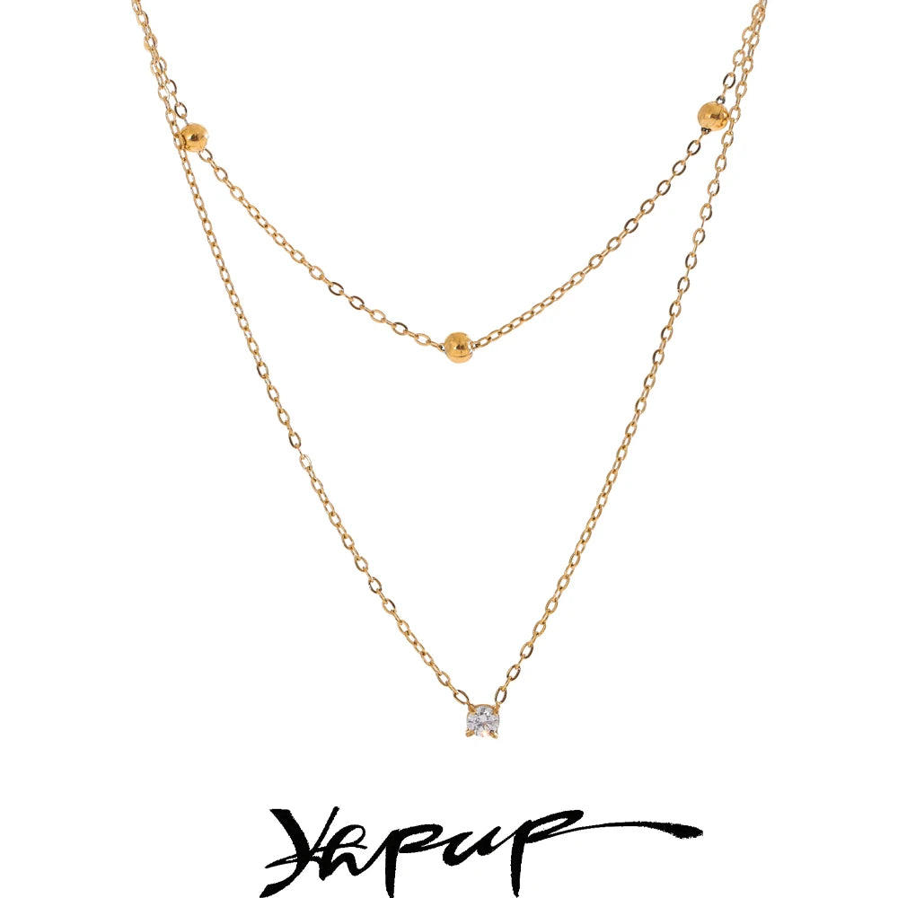 Colar Feminino de Camadas Gota com Zircônia em Aço Inoxidável 3