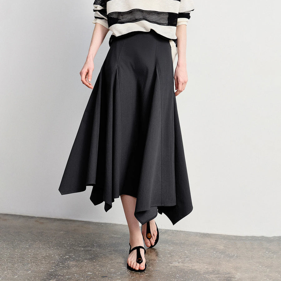Saia Jeans Midi Feminina Assimétrica com Fenda