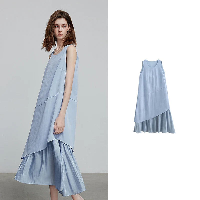 Vestido Midi Sem Manga Azul Claro
