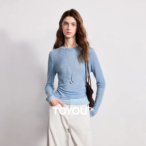 Blusa Feminina de Lã Efeito Duas Peças com Laço e Strass