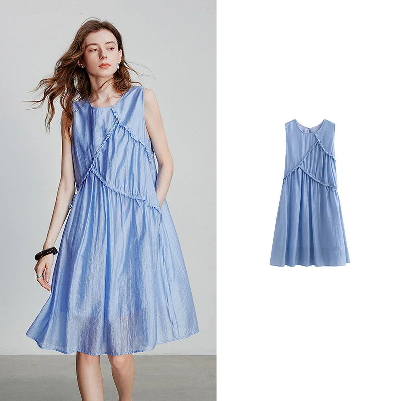 Vestido Midi de Liocel sem Manga com Amarração Sky Blue