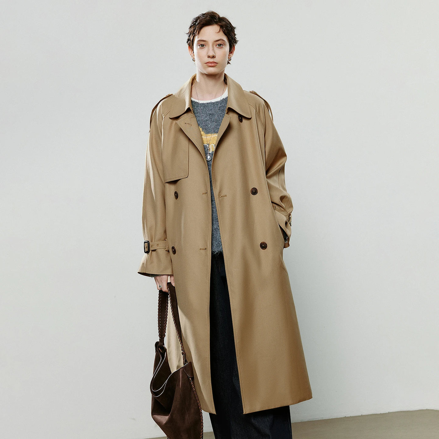Trench Coat Feminino Midi com Abotoamento Duplo