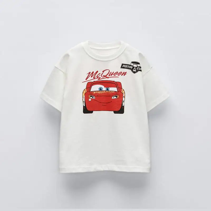 Camisa McQueen Infantil Masculina Tamanhos de 9 meses à 7 anos Branco