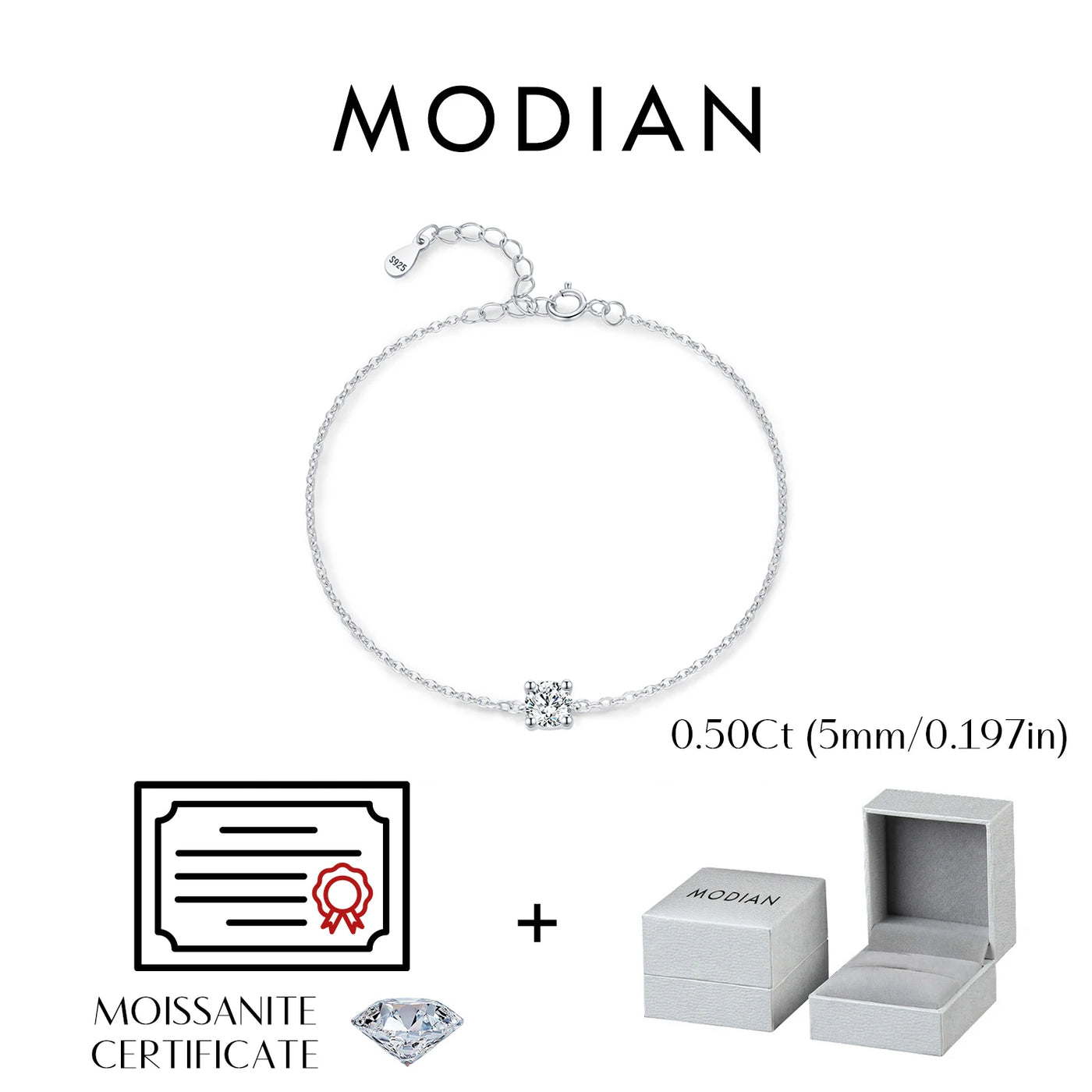 MODIAN D Color Moissanite Bracelet 925 Sterling Silver Classic Minimalist Daily Link Chain Bracelet For Women Fine Jewelry MSB0122
