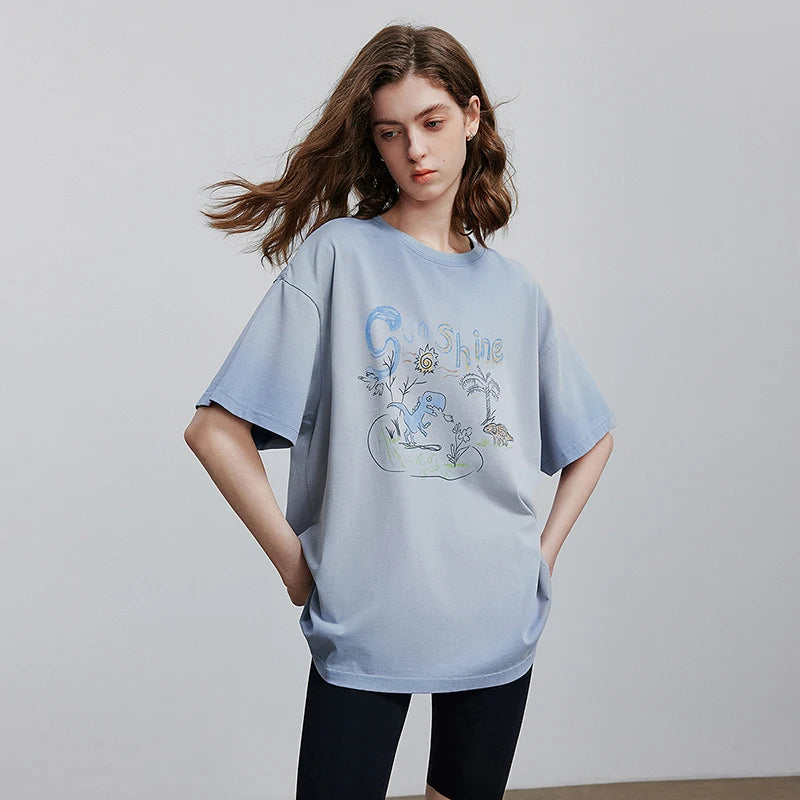 Camiseta Feminina de Algodão Oversized com Estampa Cartoon