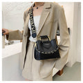 Bolsa Mini Bucket Feminina de Couro PU com Alça de Mão e Transversal