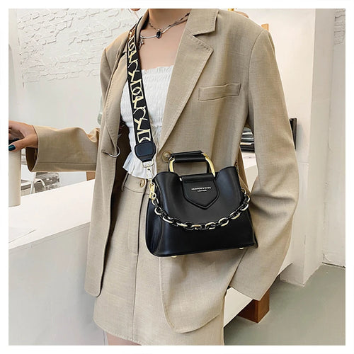 Bolsa Mini Bucket Feminina de Couro PU com Alça de Mão e Transversal