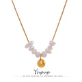 Yhpup Summer Natural Freshwater Pearls Delicate Korean Gentle Charm Necklace Stainless Steel Fashion Jewelry for Women