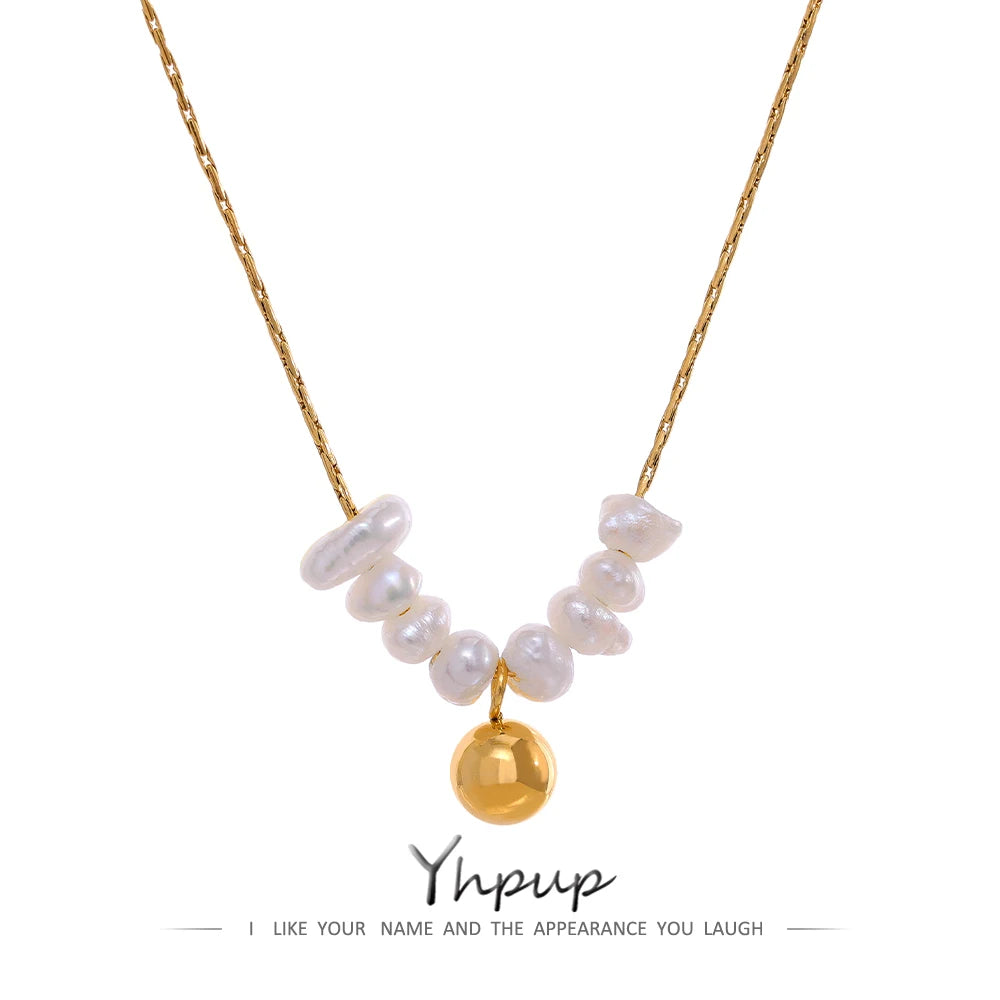 Yhpup Summer Natural Freshwater Pearls Delicate Korean Gentle Charm Necklace Stainless Steel Fashion Jewelry for Women