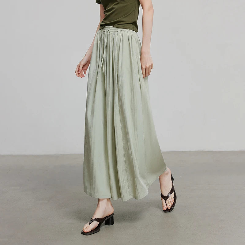 Calça Wide Leg Feminina com Cordão e Cós Elástico
