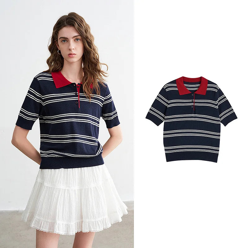 Polo de Tricô Listrada em Liocel e Linho