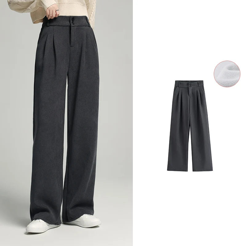 Calça Wide Leg Feminina Peluciada Cintura Alta