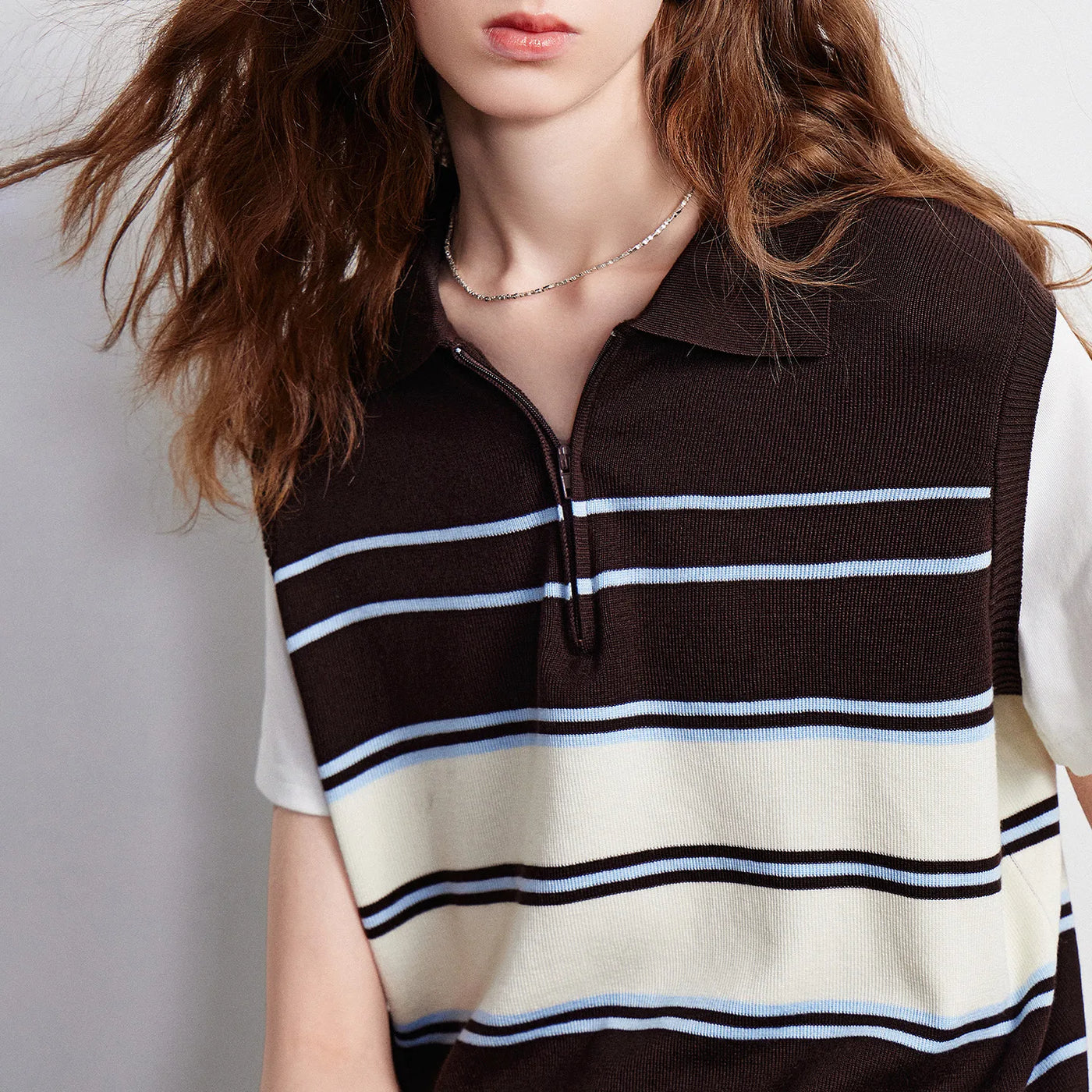 Blusa Feminina de Liocel Listrada Efeito Duas Peças