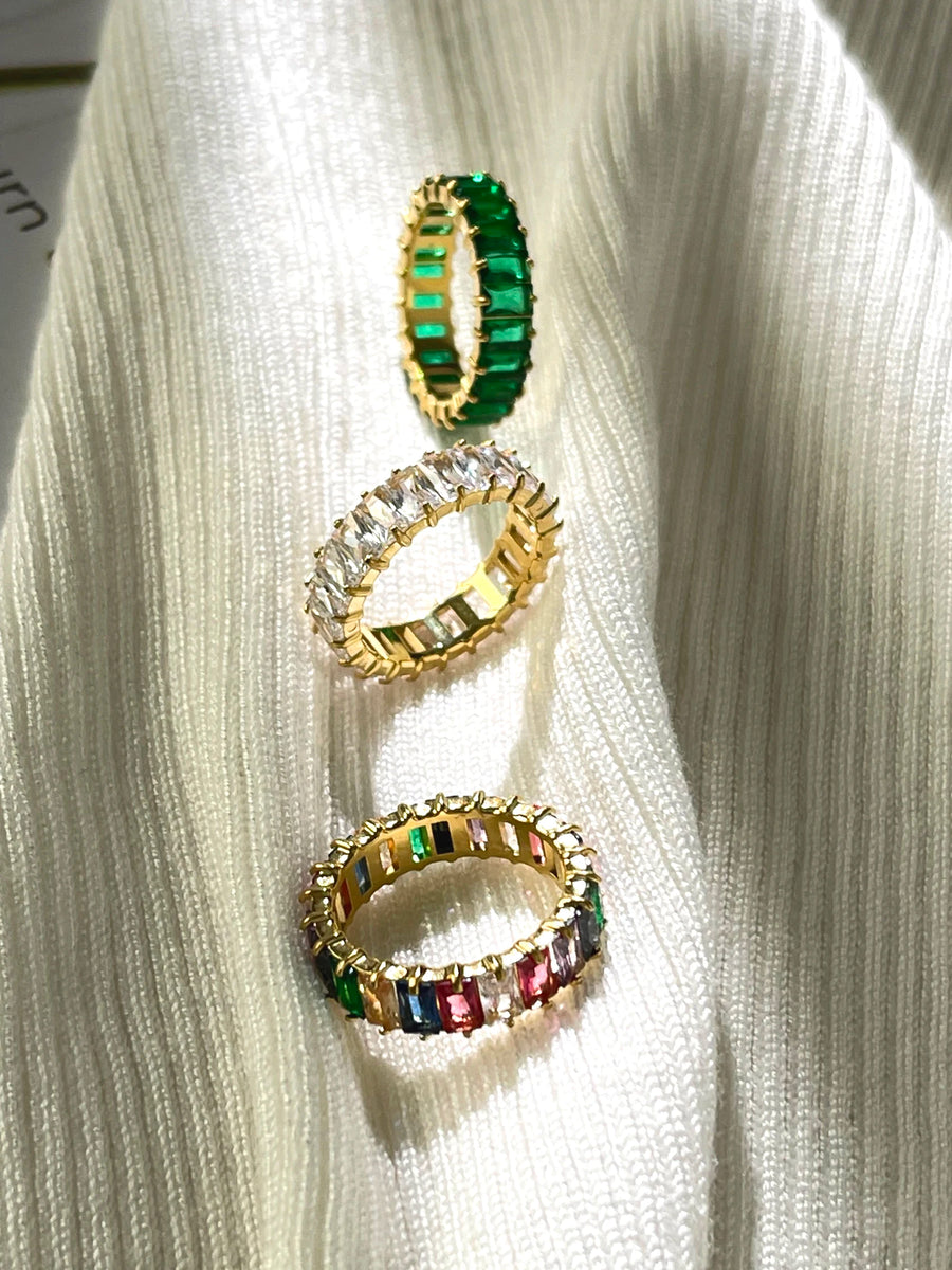 Anel Aliança Baguete com Zircônia e Banho Ouro 18K