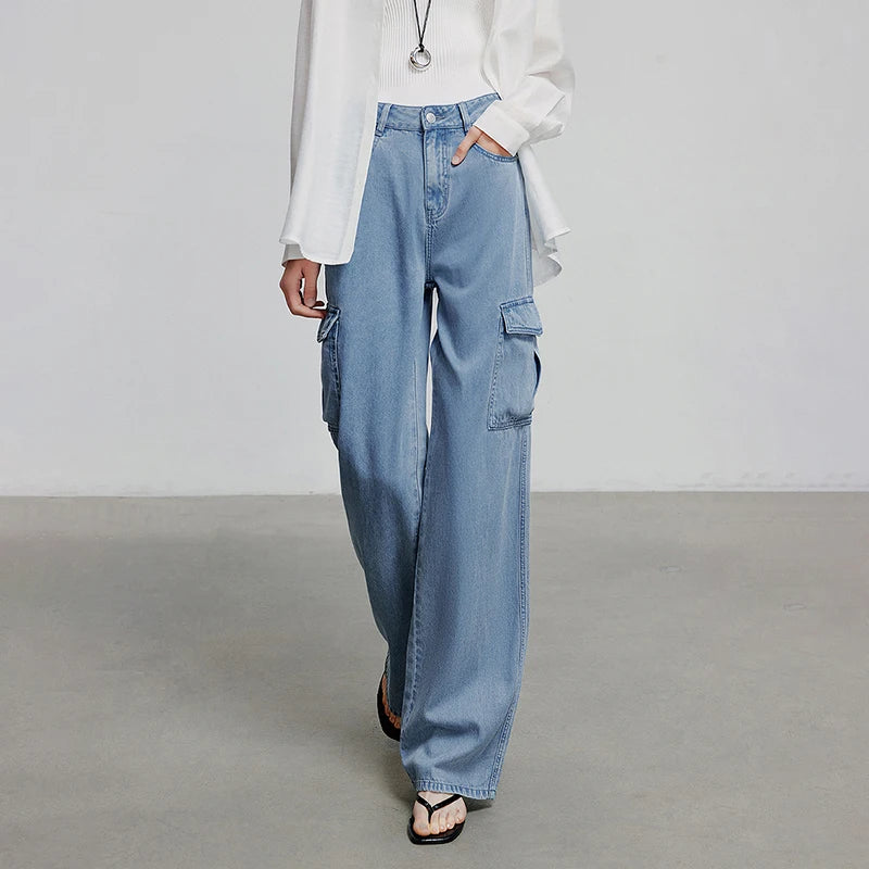 Calça Jeans Feminina Wide Leg Leve em Liocel