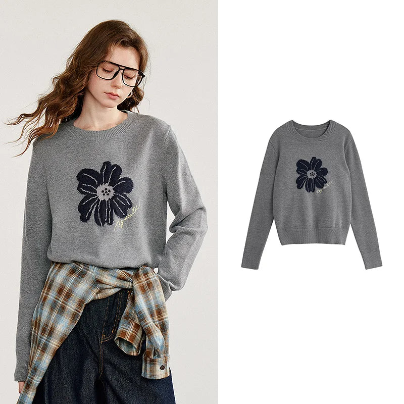 Suéter Floral Jacquard com Manga Longa