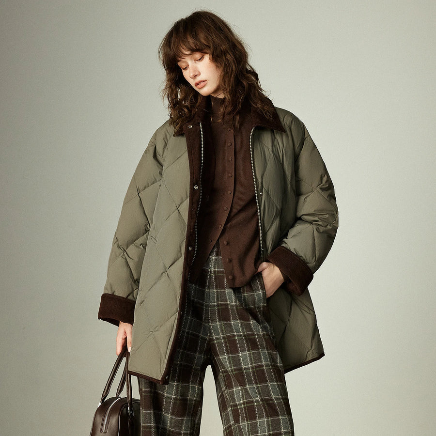 Jaqueta Puffer Feminina 90% Plumas com Recortes Retrô