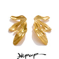Yhpup Stainless Steel 18k Gold PVD Plated Flower Big Stud Earrings Arrivals Prevent Allergy Metal Statement Jewelry for Women