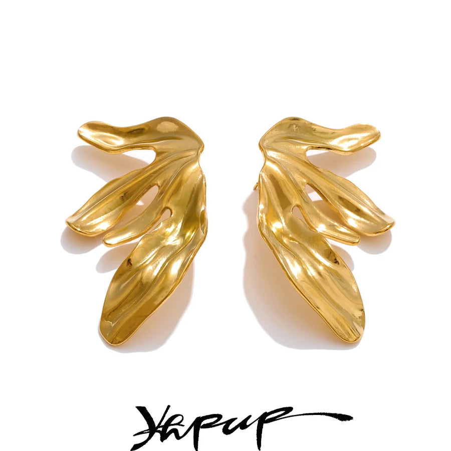 Yhpup Stainless Steel 18k Gold PVD Plated Flower Big Stud Earrings Arrivals Prevent Allergy Metal Statement Jewelry for Women
