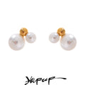 Yhpup Korean Style Imitation Pearls Round Stud Earrings Charm Stainless Steel Small Golden Daily Jewelry Gold Platinum Plated