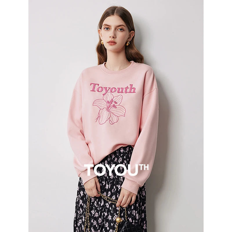 Moletom Feminino com Bordado Floral e Letras