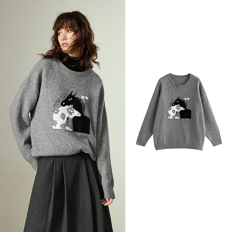 Suéter de Lã com Jacquard de Cavalo