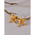 Yhpup Fashion Stainless Steel Star Golden Stud Earrings Rust Proof 18K PVD Plated Metal Popular Jewelry for Women Bijoux
