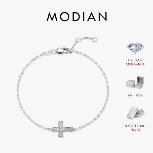 MODIAN D Color VVS1 Sparkling Moissanite 925 Sterling Silver Classic Simple Cross Link Chain Bracelet For Women OL Fine Jewelry