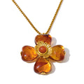 Yhpup Acrylic Fashion Flower Pendant Necklace Adjustable Ring Earrings Set 2025 Stainless Steel Trendy Jewelry Gift Multi-color Necklace Amber